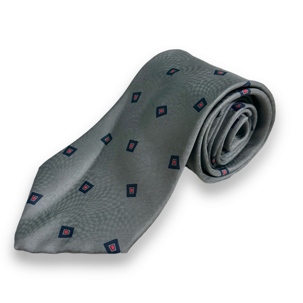GIVENCHY 100% Silk Tie Grey Toile Abstract Geometric Print